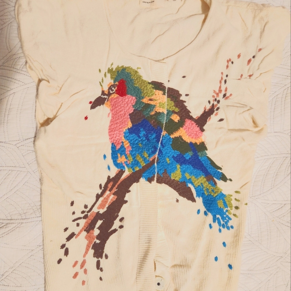 Anthropologie Sleeping Snow Embroidered Cap Sleeve Blouse/Sweater - Small